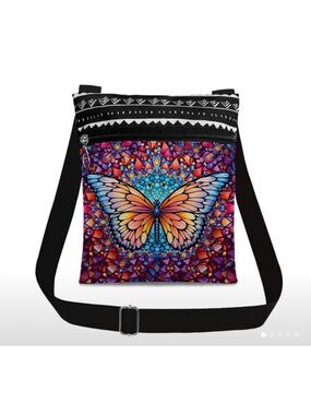 Butterfly-Patterned Crossbody Purse  Adjustable Strap Zippered Compartments